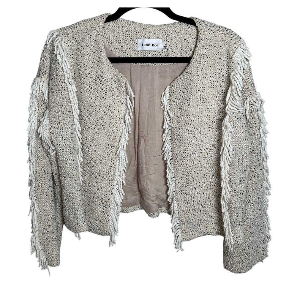 Line & Dot Cream Fringe Open Cardigan Jacket – Size Medium